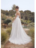 Strapless Ivory Lace Tulle Slit Classic Wedding Dress